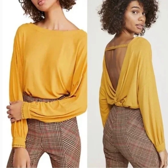 FREE PEOPLE Shimmy Shake‎ Twist Back Top Small Mustard Burnt Yellow - Picture 2 of 7